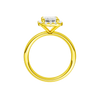 A profile view of the Emerald cut diamond engagement ring in 14k yellow gold with a plain band and solitaire setting