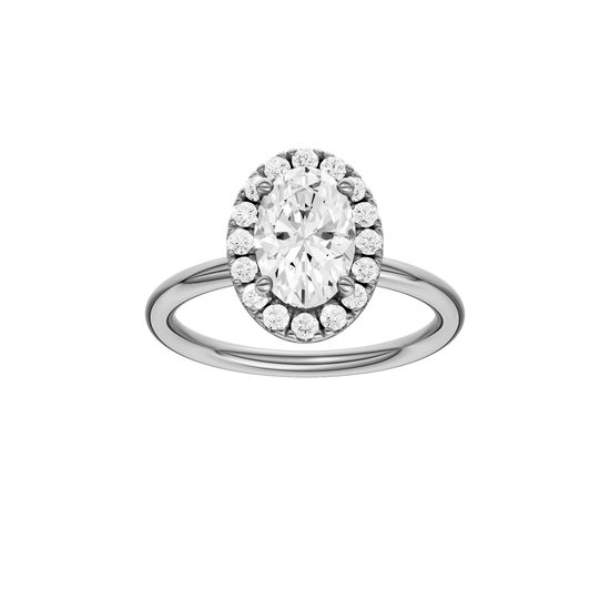 A front view of the Oval cut diamond engagement ring in 14k white gold with a plain band and solitaire setting