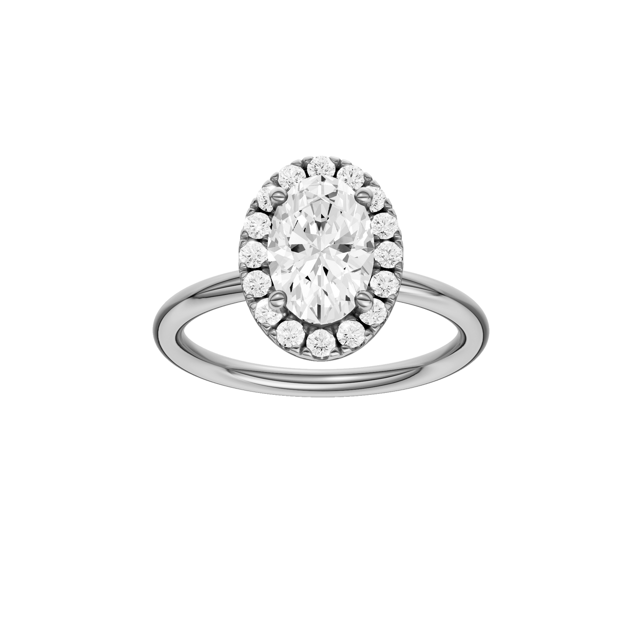 A front view of the Oval cut diamond engagement ring in 14k white gold with a plain band and solitaire setting