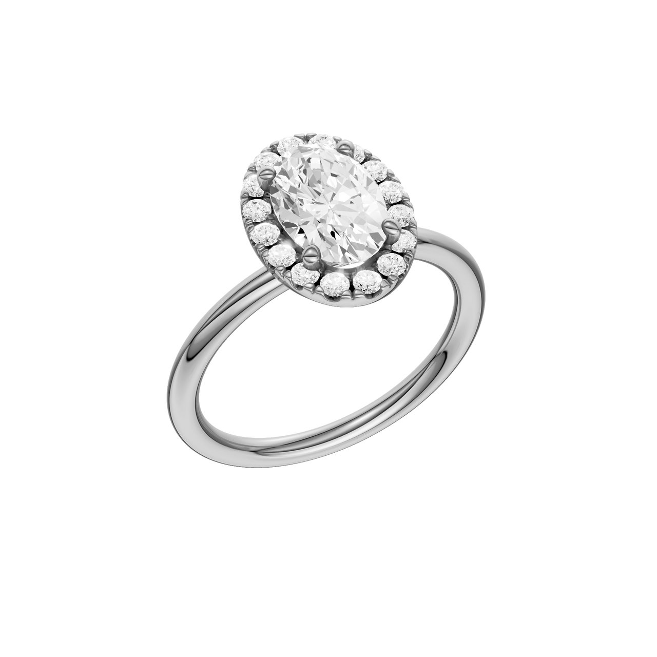 A three-quarter view of the Oval cut diamond engagement ring in 14k white gold with a plain band and solitaire setting