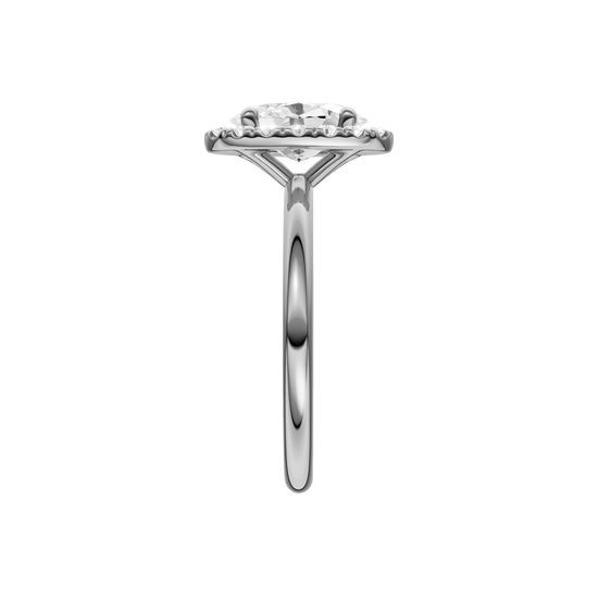 A side view of the Oval cut diamond engagement ring in 14k white gold with a plain band and solitaire setting