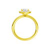 A profile view of the Oval cut diamond engagement ring in 14k yellow gold with a plain band and solitaire setting