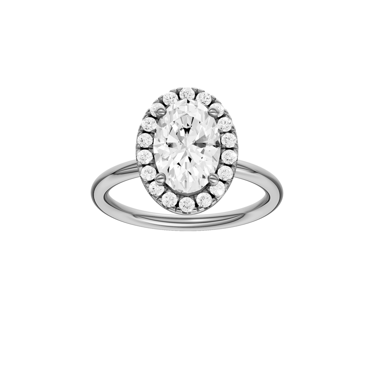 A front view of the Oval cut diamond engagement ring in platinum with a plain band and solitaire setting