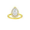 A front view of the Pear cut diamond engagement ring in 14k yellow gold with a plain band and solitaire setting