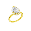 A three-quarter view of the Pear cut diamond engagement ring in 14k yellow gold with a plain band and solitaire setting