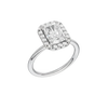 A three-quarter view of the Radiant cut diamond engagement ring in platinum with a plain band and solitaire setting