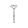 A side view of the Radiant cut diamond engagement ring in 14k white gold with a plain band and solitaire setting