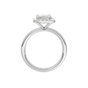 A profile view of the Radiant cut diamond engagement ring in 14k white gold with a plain band and solitaire setting