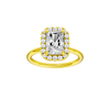 A front view of the Radiant cut diamond engagement ring in 14k yellow gold with a plain band and solitaire setting