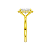 A side view of the Radiant cut diamond engagement ring in 14k yellow gold with a plain band and solitaire setting
