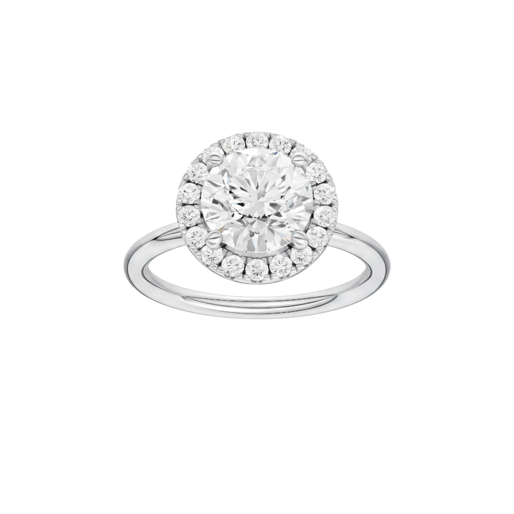 A front view of the Round cut diamond engagement ring in 14k white gold with a plain band and solitaire setting