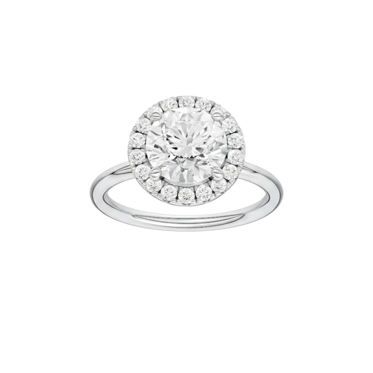 A front view of the Round cut diamond engagement ring in 14k white gold with a plain band and solitaire setting