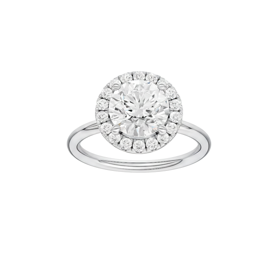 A front view of the Round cut diamond engagement ring in platinum with a plain band and solitaire setting