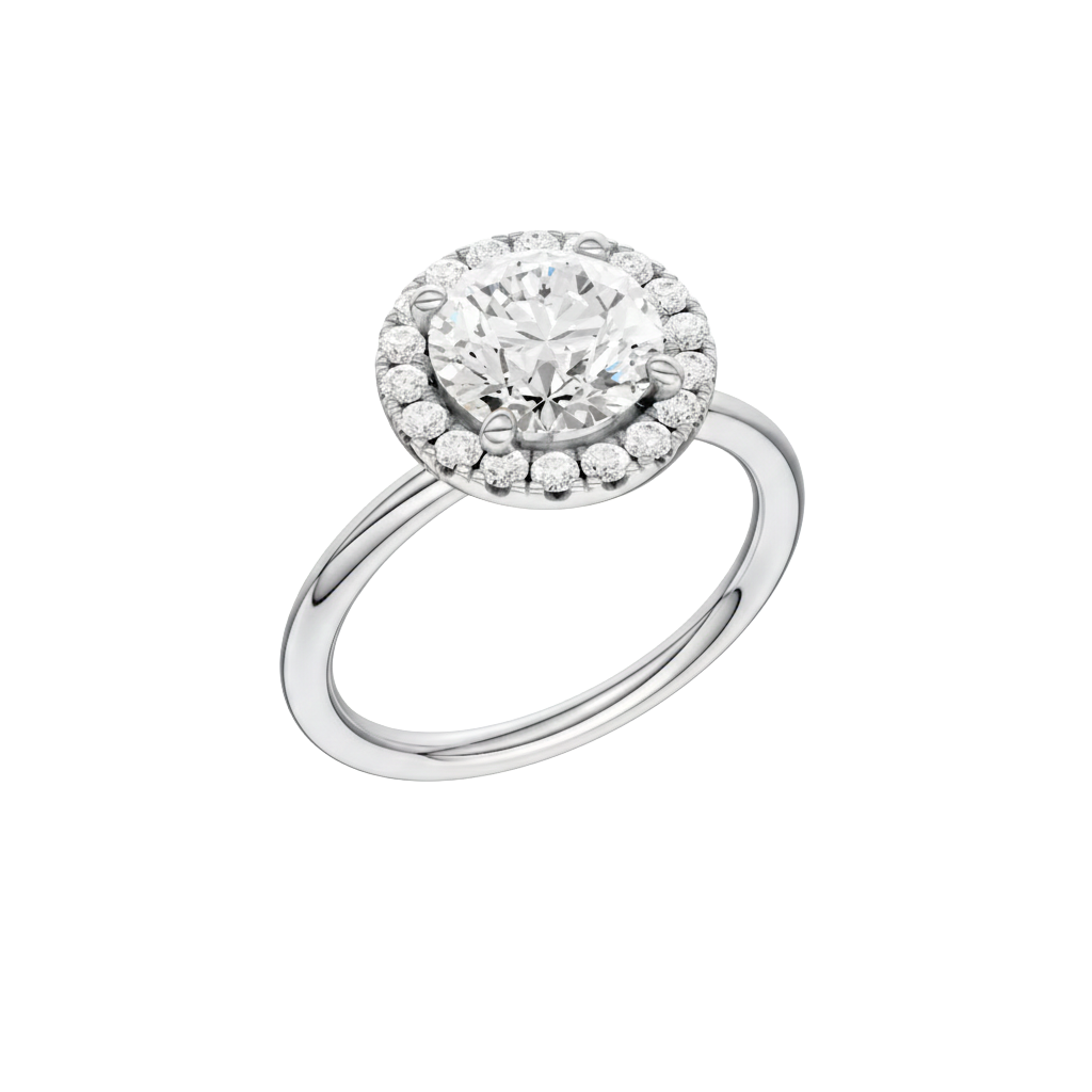 A three-quarter view of the Round cut diamond engagement ring in 14k white gold with a plain band and solitaire setting