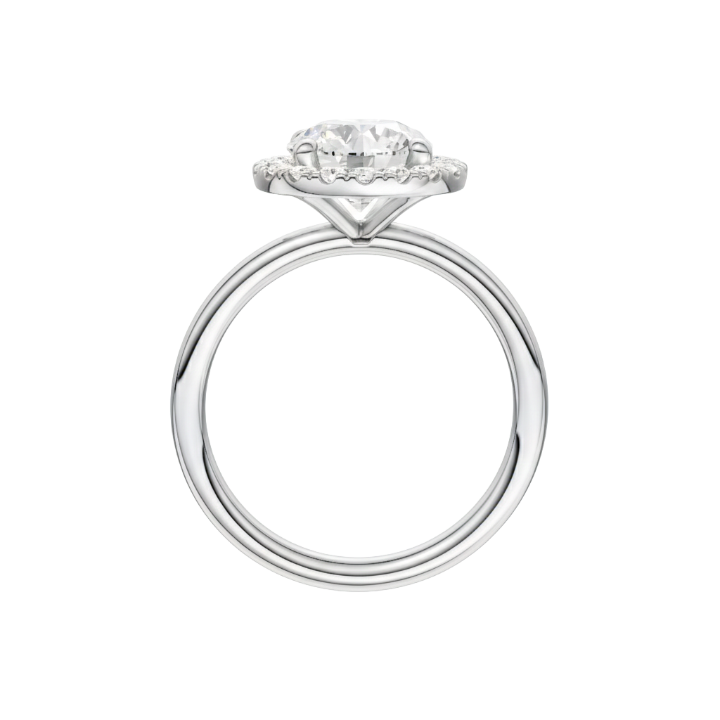 A profile view of the Round cut diamond engagement ring in platinum with a plain band and solitaire setting