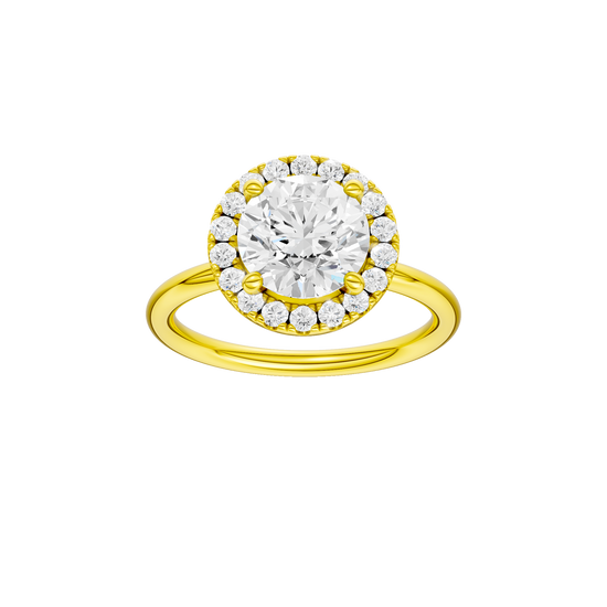 A front view of the Round cut diamond engagement ring in 14k yellow gold with a plain band and solitaire setting