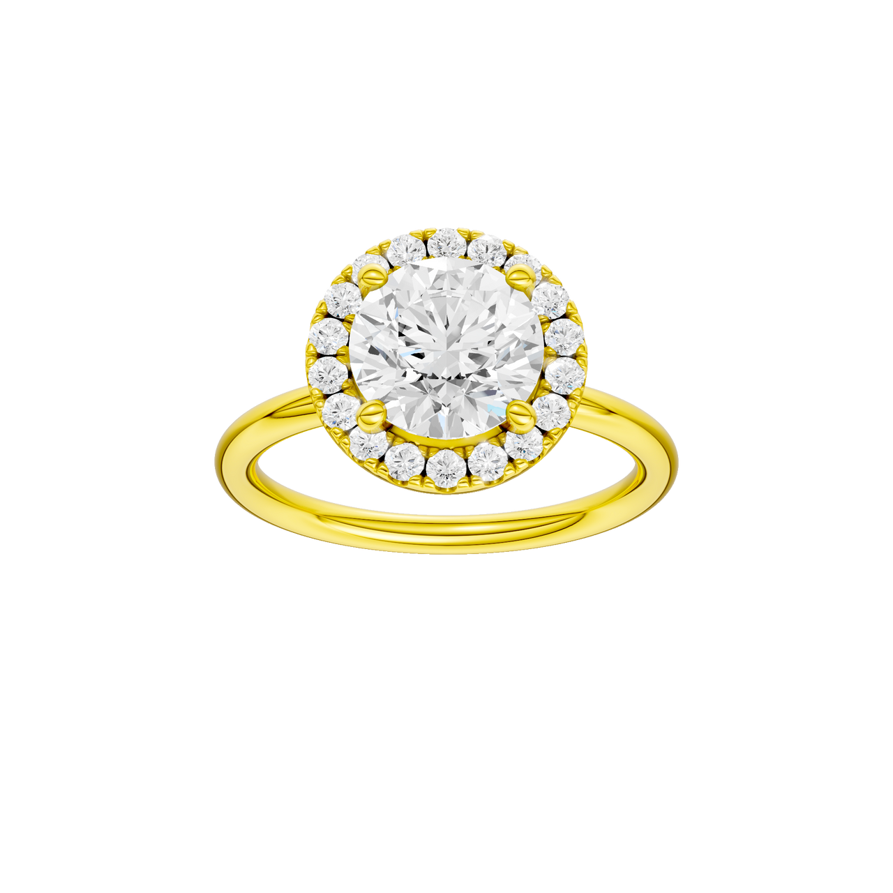 A front view of the Round cut diamond engagement ring in 14k yellow gold with a plain band and solitaire setting