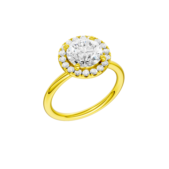 A three-quarter view of the Round cut diamond engagement ring in 14k yellow gold with a plain band and solitaire setting