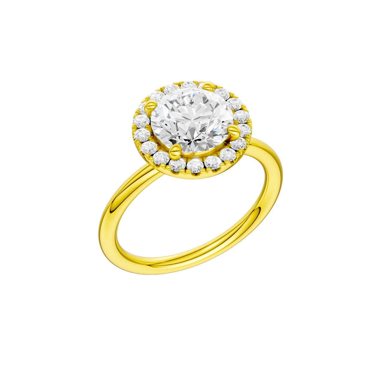 A three-quarter view of the Round cut diamond engagement ring in 14k yellow gold with a plain band and solitaire setting