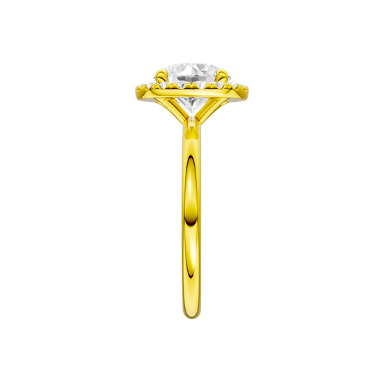 A side view of the Round cut diamond engagement ring in 14k yellow gold with a plain band and solitaire setting