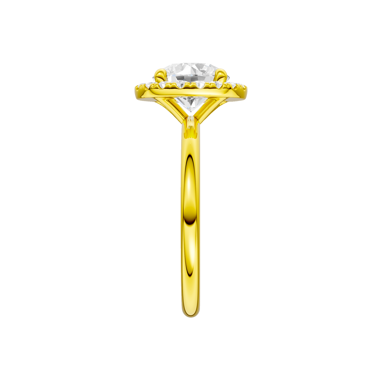 A side view of the Round cut diamond engagement ring in 14k yellow gold with a plain band and solitaire setting