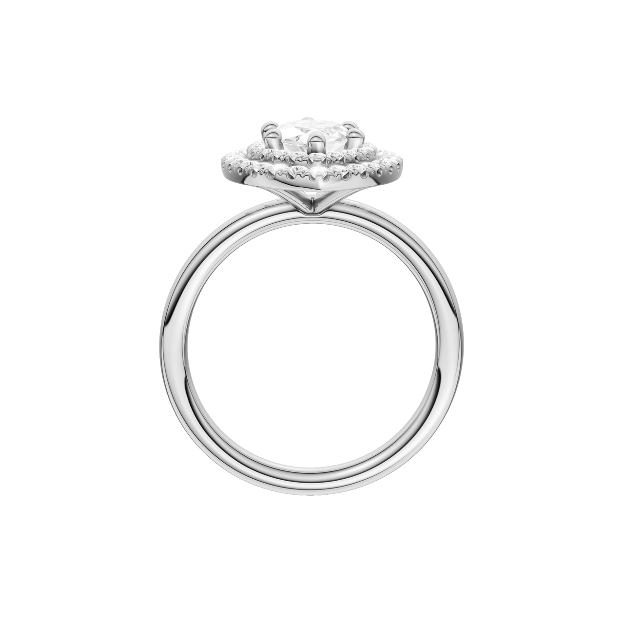 A profile view of the Marquise cut diamond engagement ring in 14k white gold with a plain band and solitaire setting