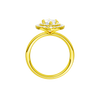 A profile view of the Marquise cut diamond engagement ring in 14k yellow gold with a plain band and solitaire setting