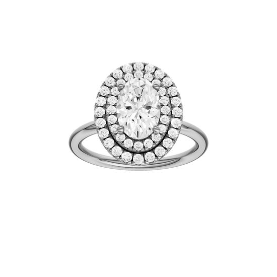 A front view of the Oval cut diamond engagement ring in 14k white gold with a plain band and solitaire setting