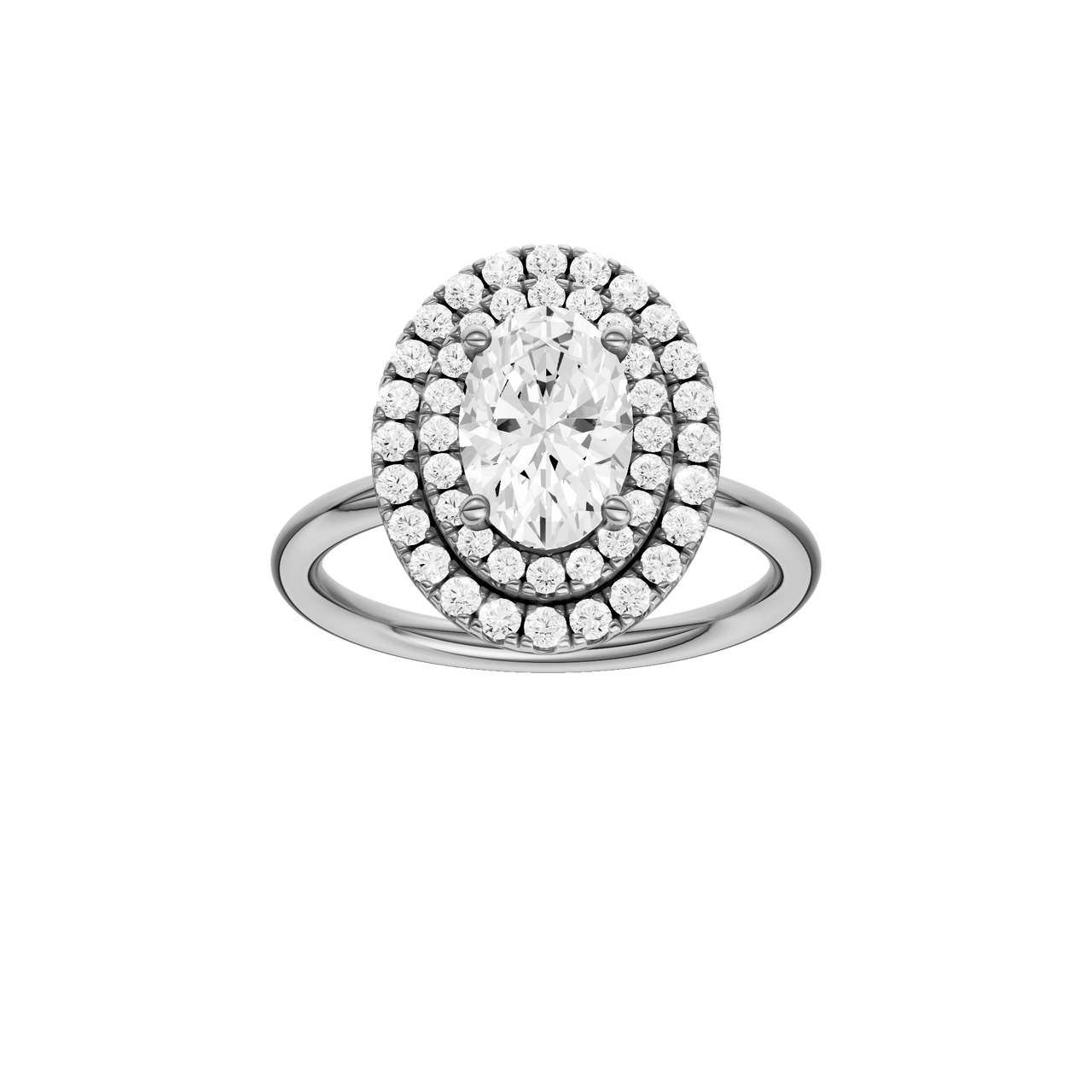 A front view of the Oval cut diamond engagement ring in 14k white gold with a plain band and solitaire setting
