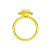 A profile view of the Oval cut diamond engagement ring in 14k yellow gold with a plain band and solitaire setting