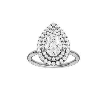 A front view of the Pear cut diamond engagement ring in 14k white gold with a plain band and solitaire setting