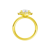 A profile view of the Pear cut diamond engagement ring in 14k yellow gold with a plain band and solitaire setting