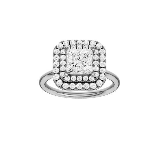 A front view of the Princess cut diamond engagement ring in 14k white gold with a plain band and solitaire setting