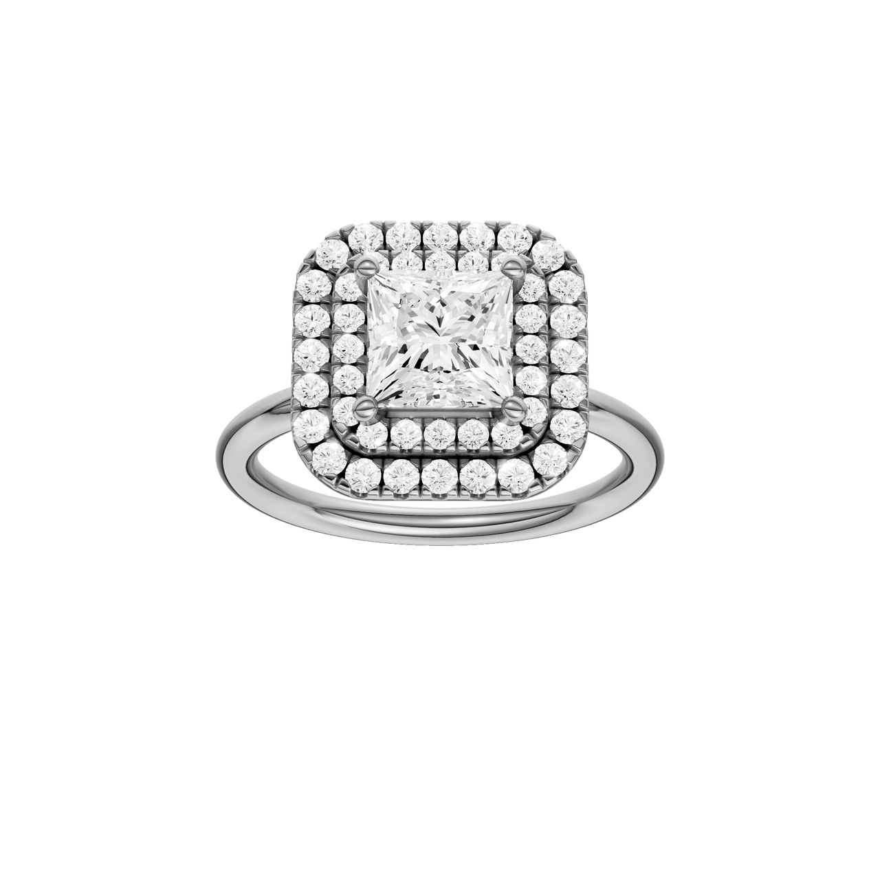 A front view of the Princess cut diamond engagement ring in 14k white gold with a plain band and solitaire setting