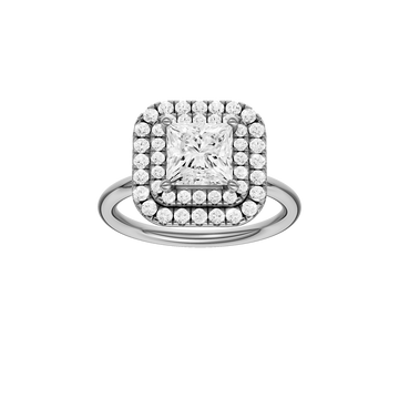 A front view of the Princess cut diamond engagement ring in 14k white gold with a plain band and solitaire setting