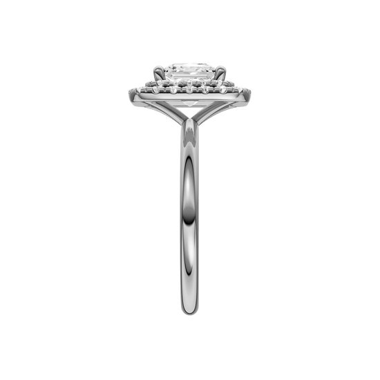 A side view of the Princess cut diamond engagement ring in 14k white gold with a plain band and solitaire setting