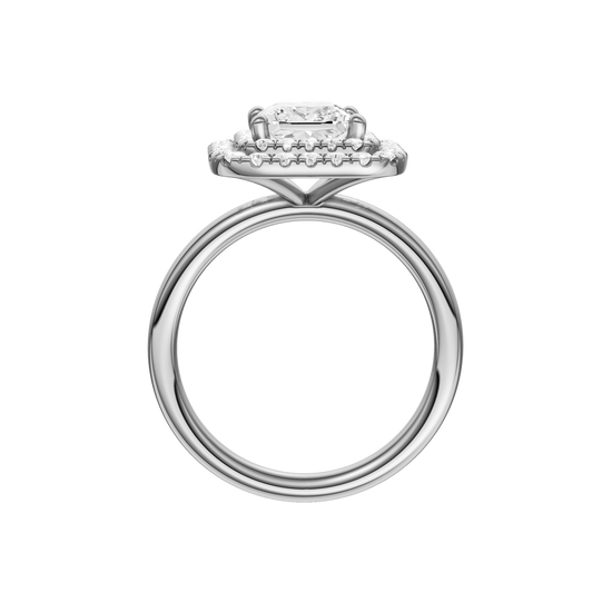 A profile view of the Princess cut diamond engagement ring in 14k white gold with a plain band and solitaire setting