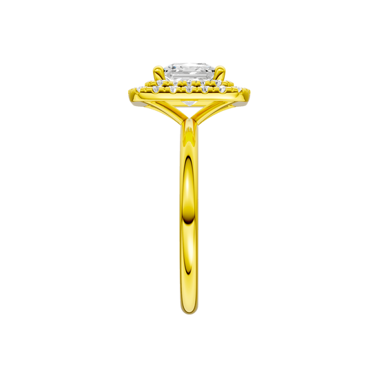 A side view of the Princess cut diamond engagement ring in 14k yellow gold with a plain band and solitaire setting