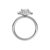 A profile view of the Radiant cut diamond engagement ring in platinum  with a plain band and solitaire setting