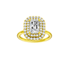 A front view of the Radiant cut diamond engagement ring in 14k yellow gold with a plain band and solitaire setting