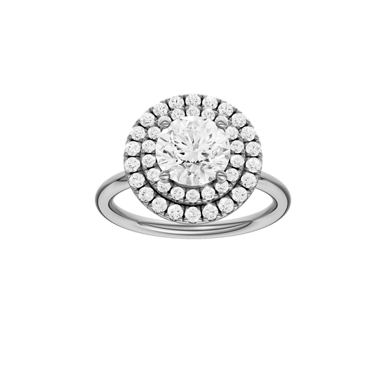 A front view of the Round cut diamond engagement ring in platinum with a plain band and solitaire setting
