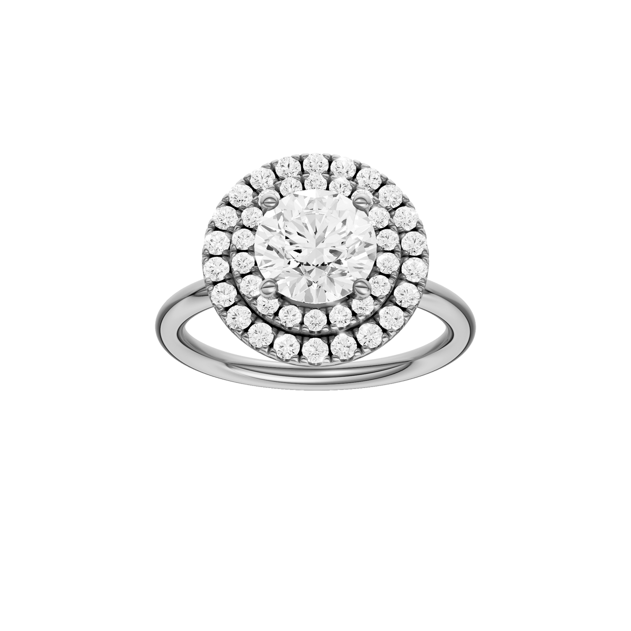 A front view of the Round cut diamond engagement ring in platinum with a plain band and solitaire setting