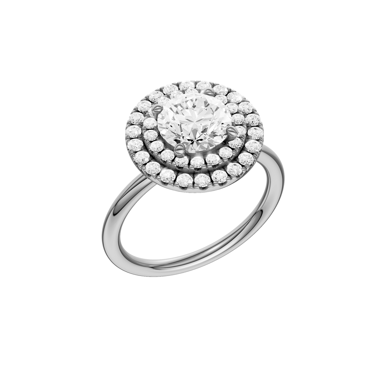 A three-quarter view of the Round cut diamond engagement ring in 14k white gold with a plain band and solitaire setting
