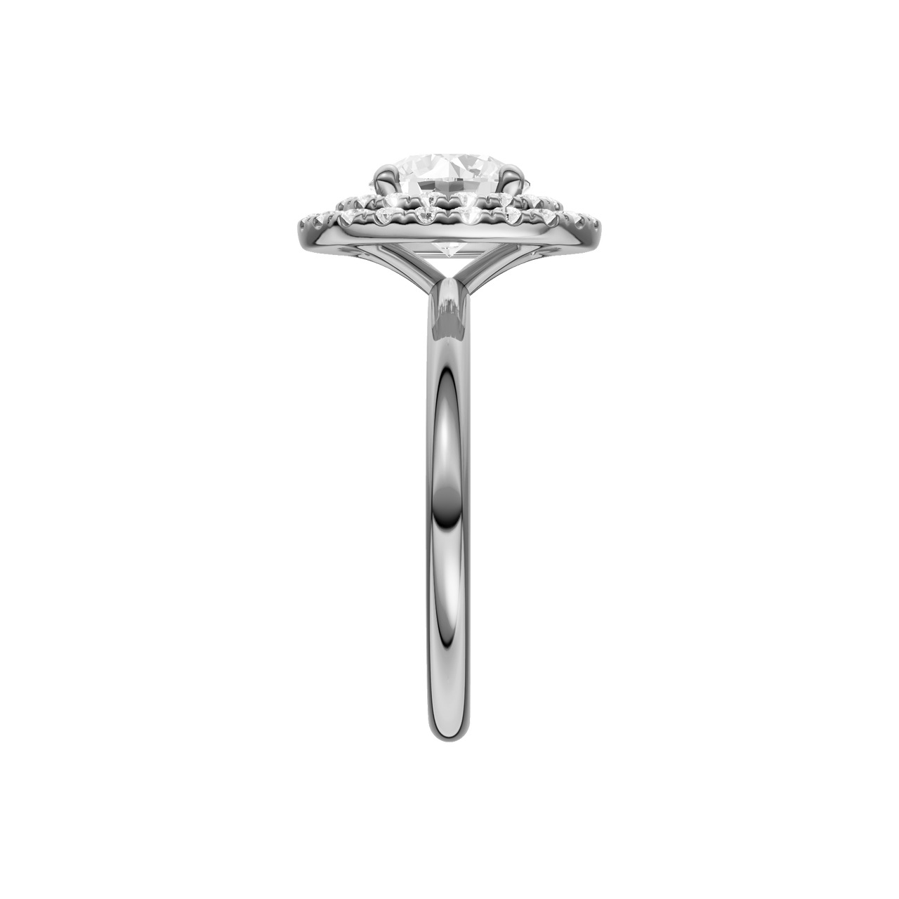 A side view of the Round cut diamond engagement ring in 14k white gold with a plain band and solitaire setting