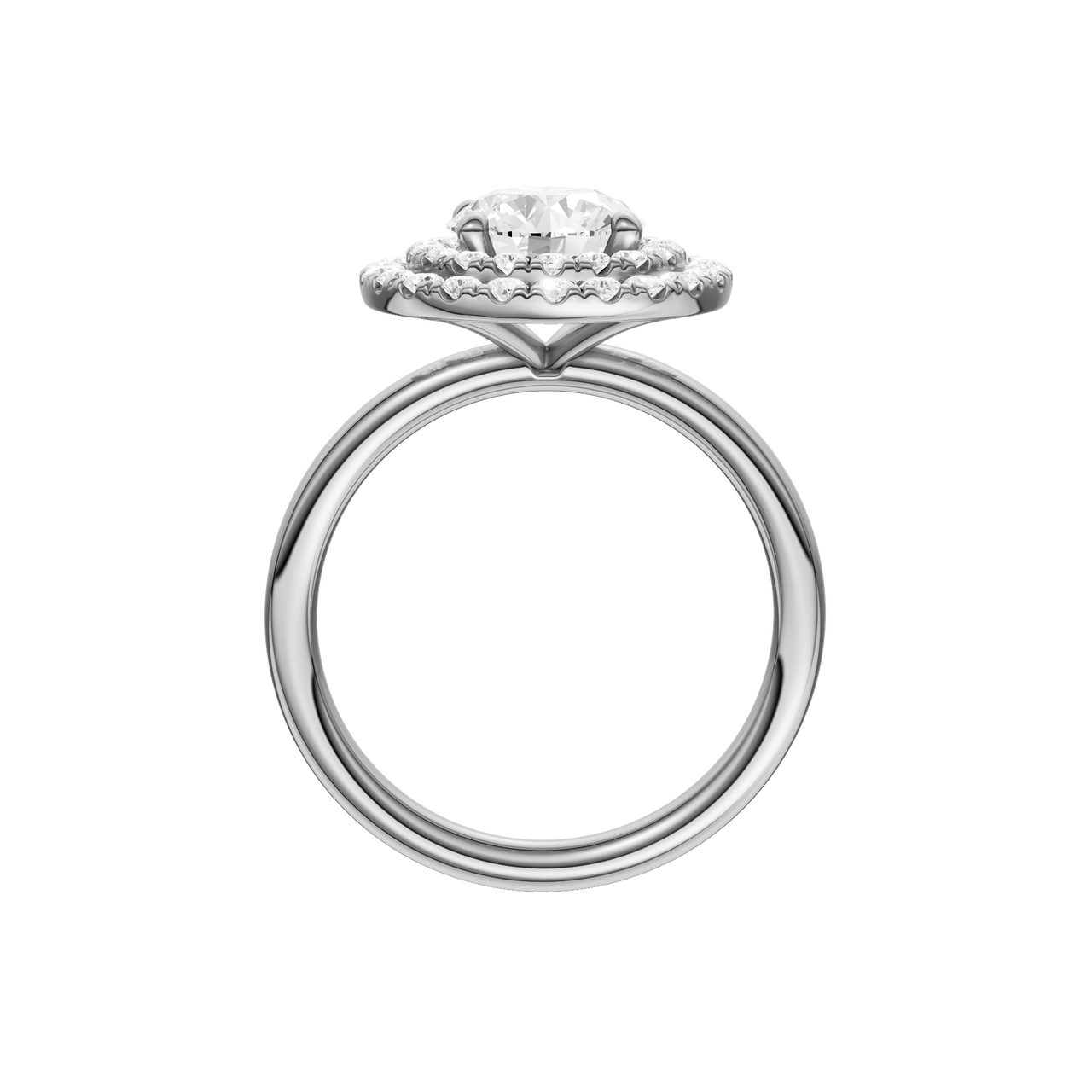 A three-quarter view of the Round cut diamond engagement ring in platinum with a plain band and solitaire setting