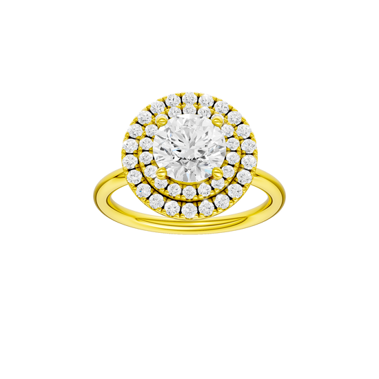 A front view of the Round cut diamond engagement ring in 14k yellow gold with a plain band and solitaire setting