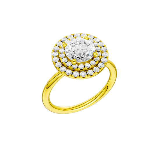 A three-quarter view of the Round cut diamond engagement ring in 14k yellow gold with a plain band and solitaire setting