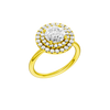 A three-quarter view of the Round cut diamond engagement ring in 14k yellow gold with a plain band and solitaire setting