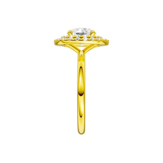 A side view of the Round cut diamond engagement ring in 14k yellow gold with a plain band and solitaire setting