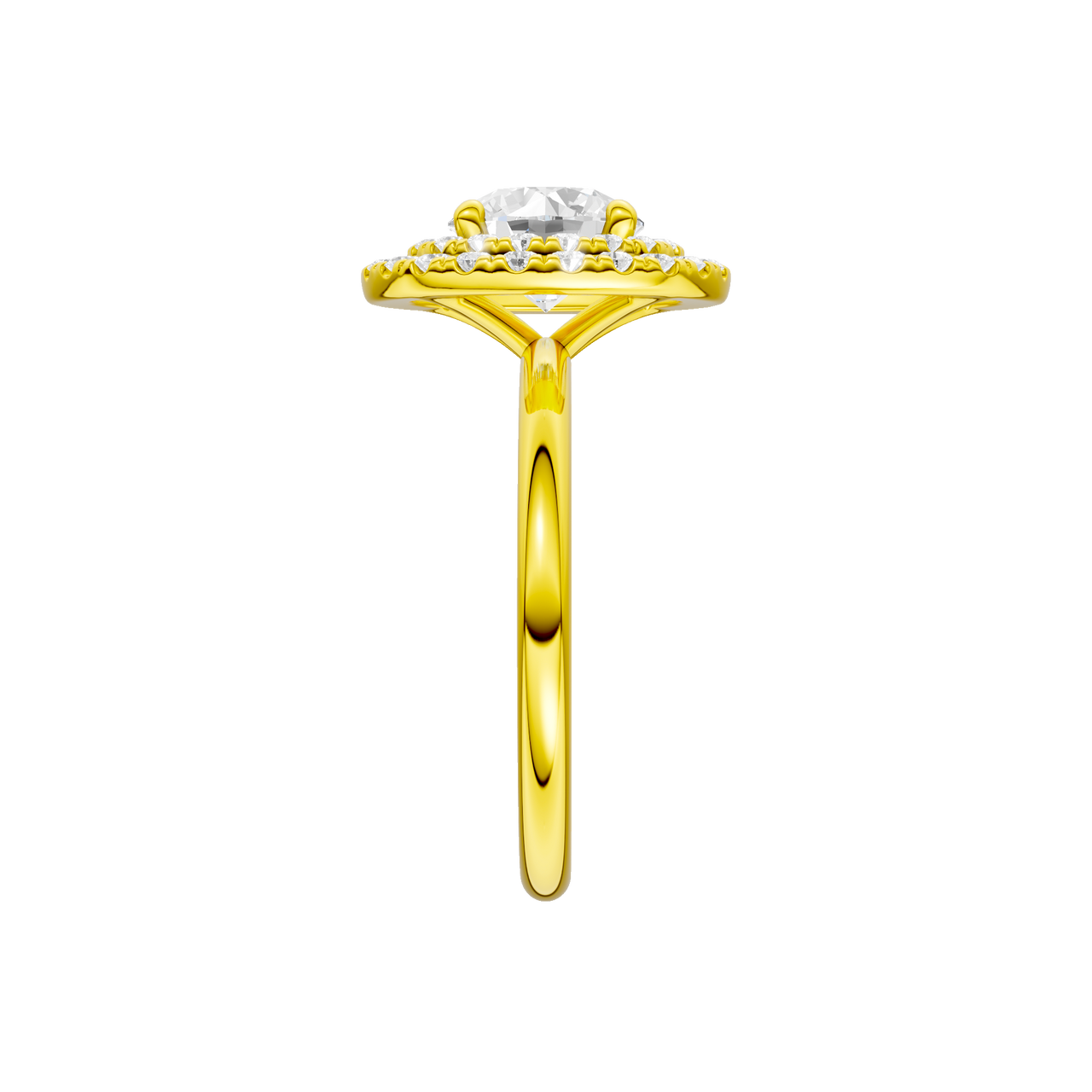 A side view of the Round cut diamond engagement ring in 14k yellow gold with a plain band and solitaire setting